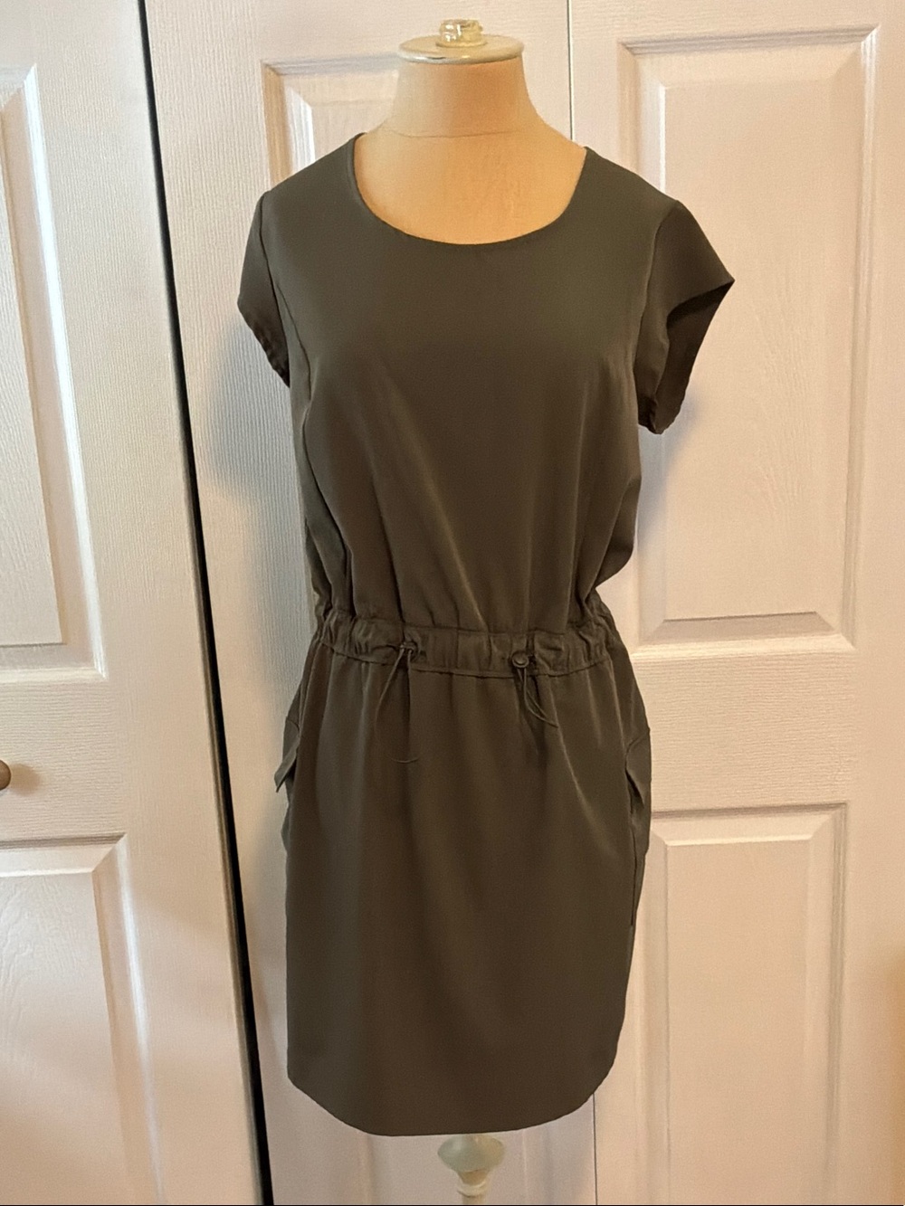 RBX Olive Drawstring Waist Short Sleeve Dress